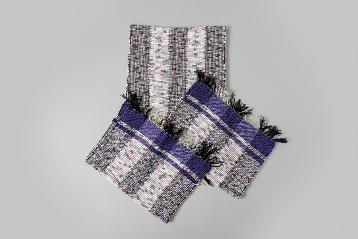 Kit 3 Tapetes Artesanais em Malha Mesclado e Roxo