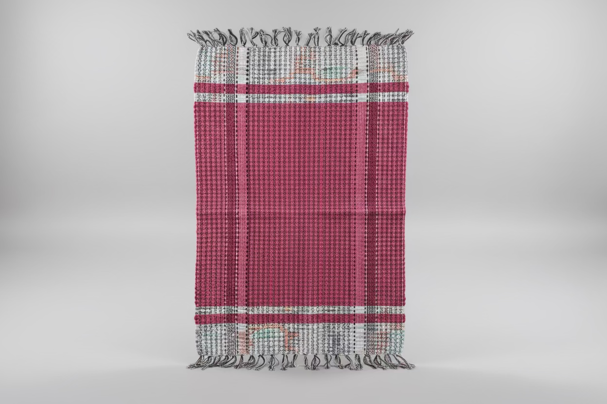 Tapete Artesanal em Malha Rosa e Branco