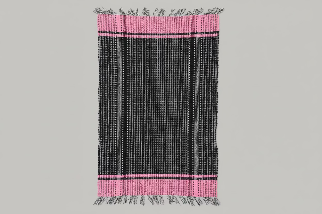 Tapete Artesanal em Malha Preto e Rosa