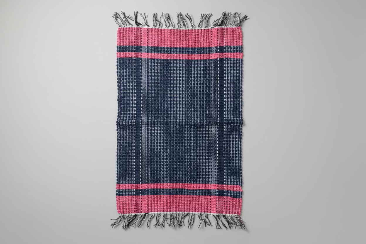 Tapete Artesanal em Malha Azul e Rosa