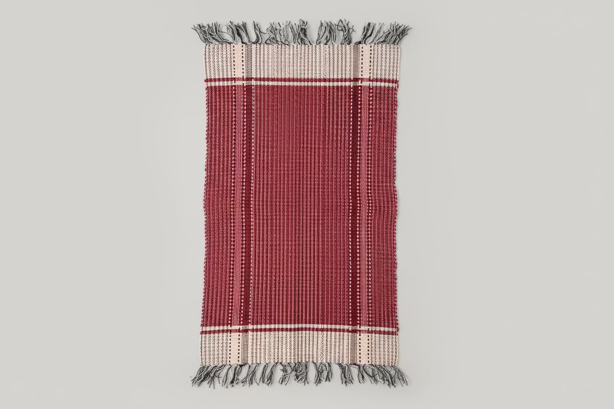 Tapete Artesanal em Malha Vermelho e Rosa