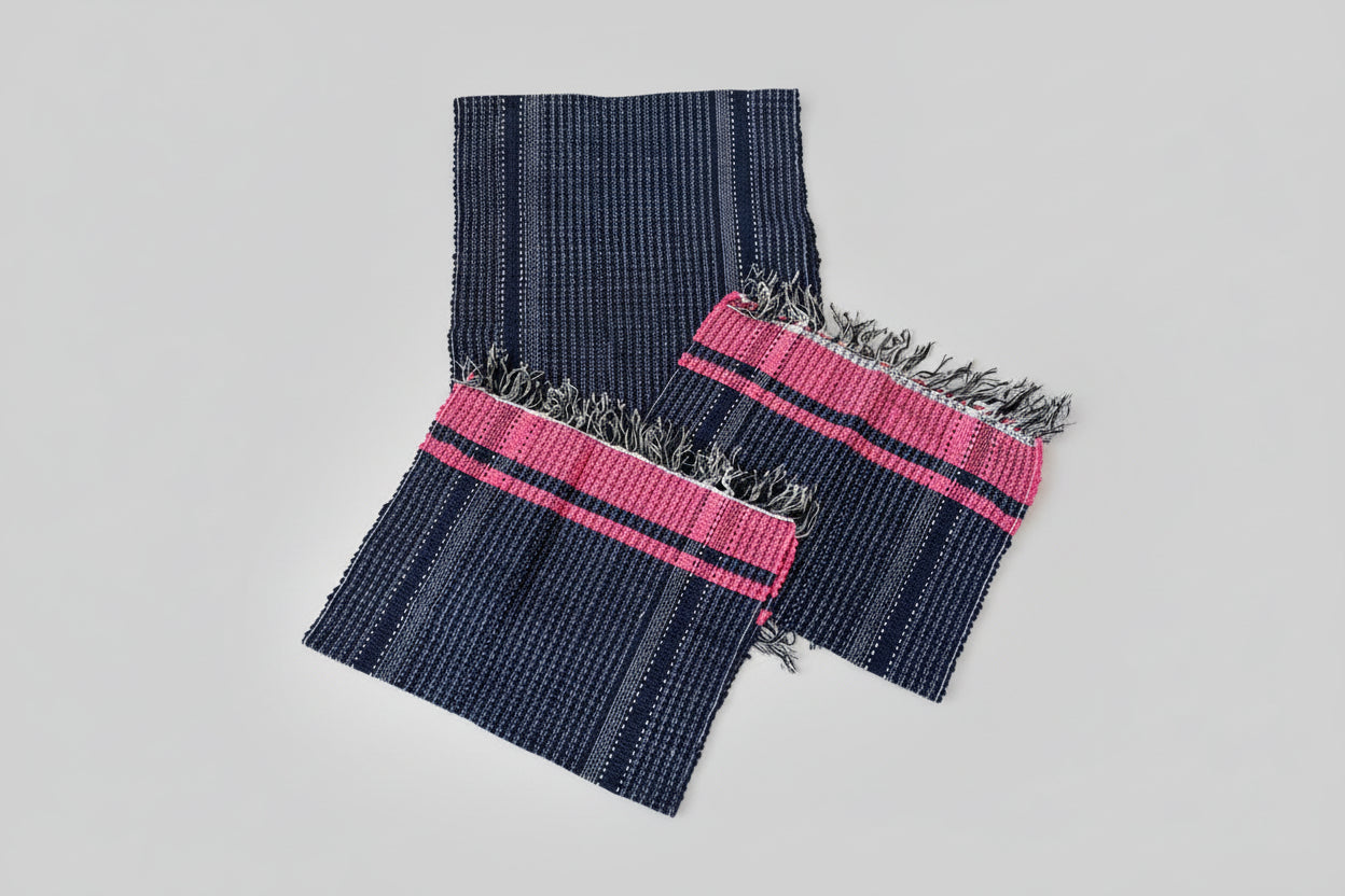 Kit 3 Tapetes Artesanais em Malha Azul e Rosa
