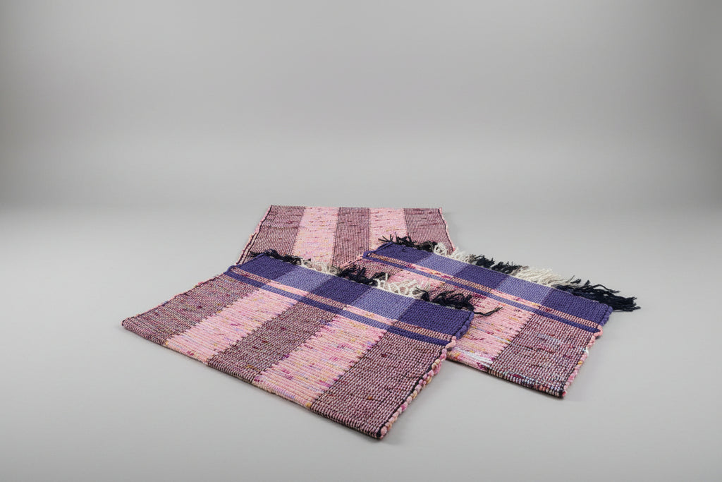 Kit 3 Tapetes Artesanais em Malha Rosa e Roxo