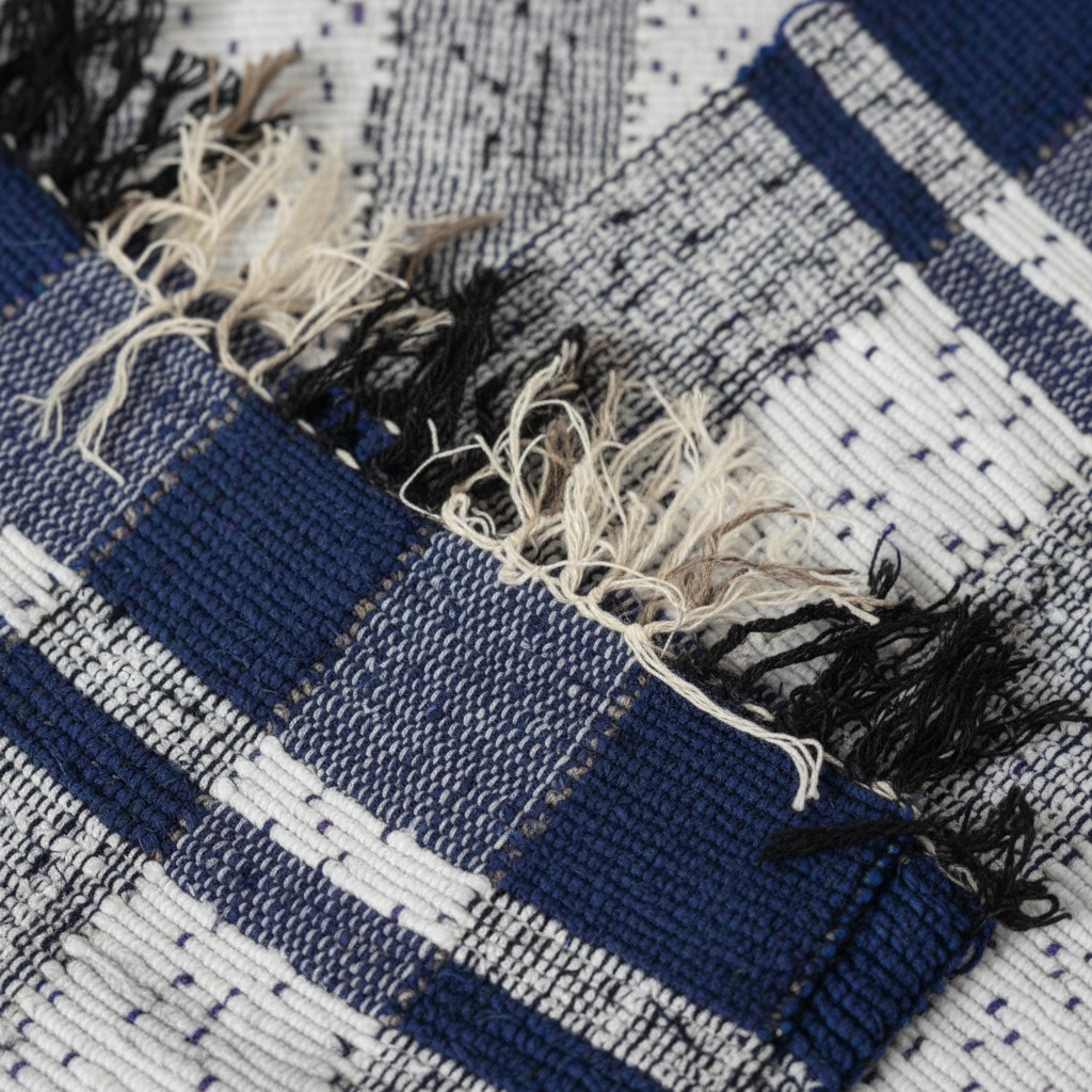 Kit 3 Tapetes Artesanais em Malha Branco e Azul