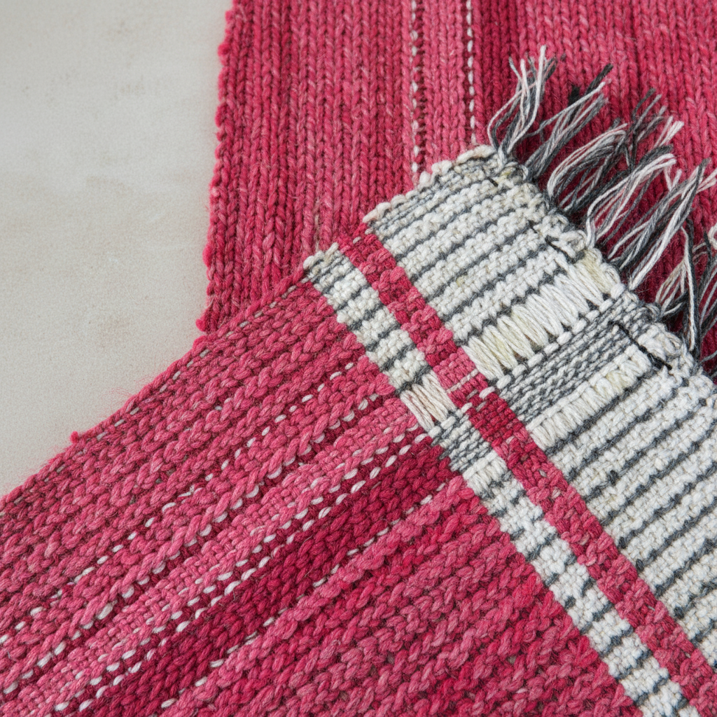 Kit 3 Tapetes Artesanais em Malha Rosa e Branco