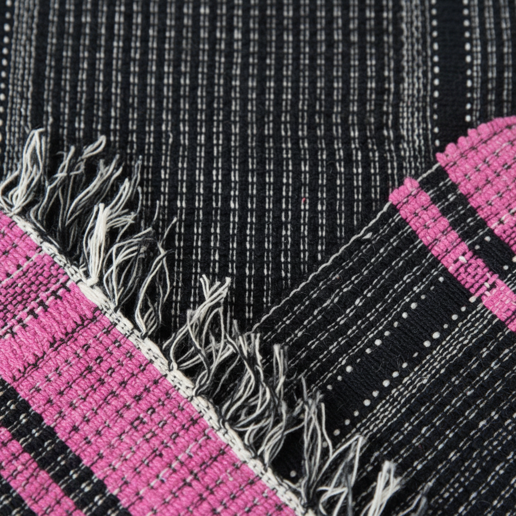 Kit 3 Tapetes Artesanais em Malha Preto e Rosa