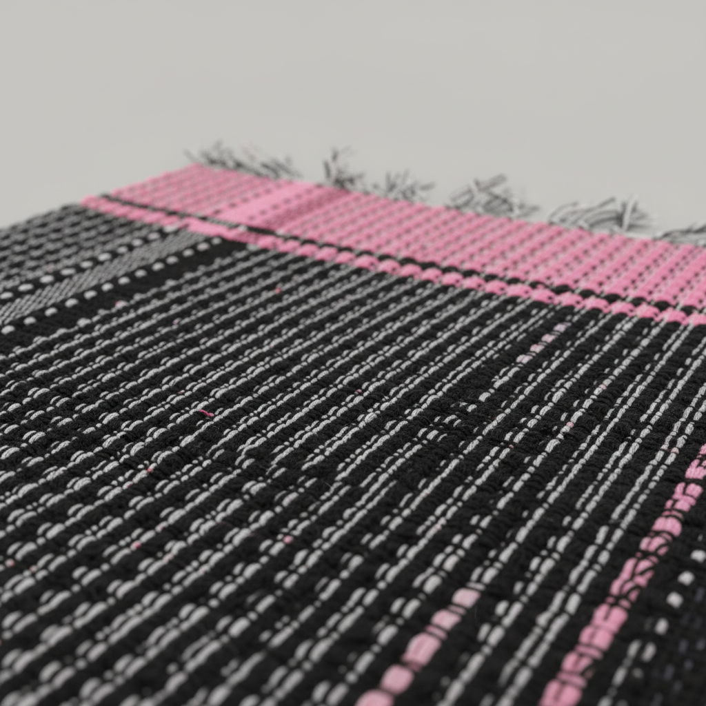 Tapete Artesanal em Malha Preto e Rosa